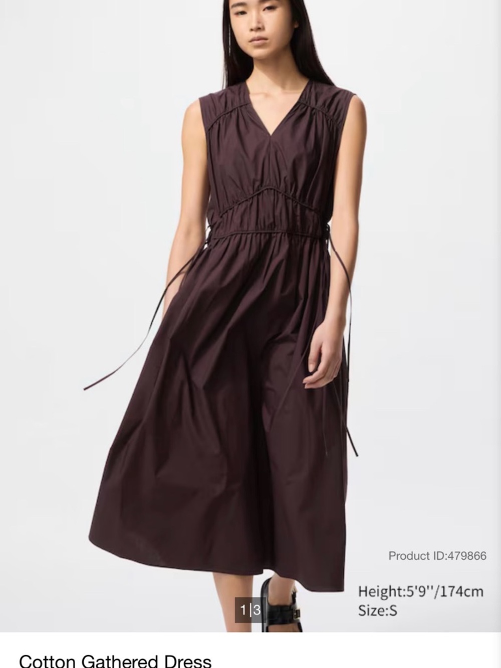 Sleeveless Gathered Midi Dress in Wine